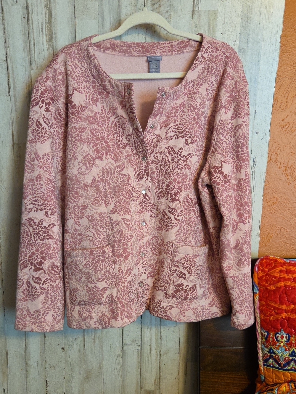 Laura Scott Rose Floral Snap-Front Bomber Jacket